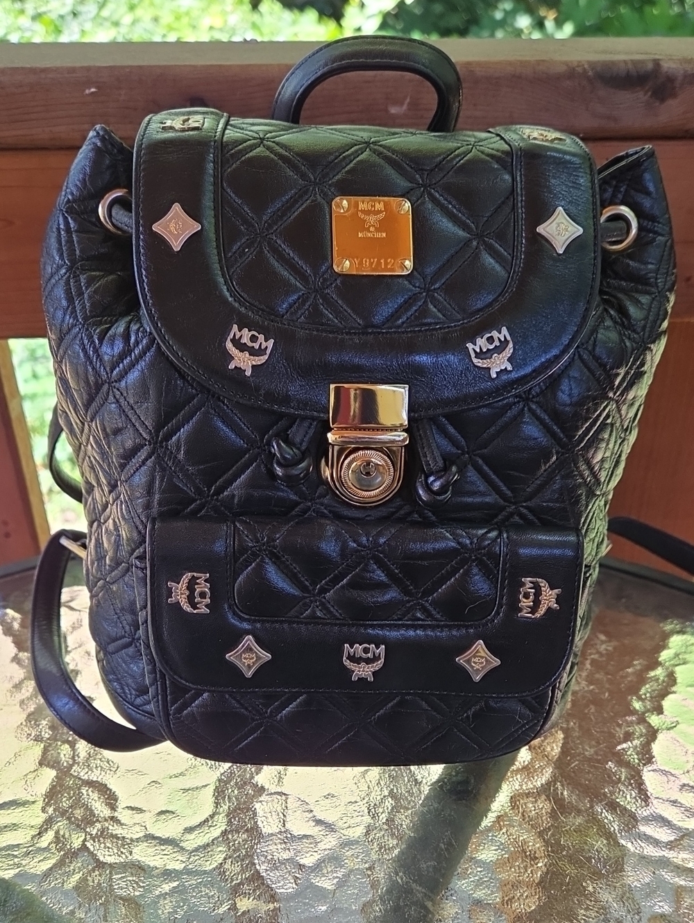 Black MCM Quilted  Backpack